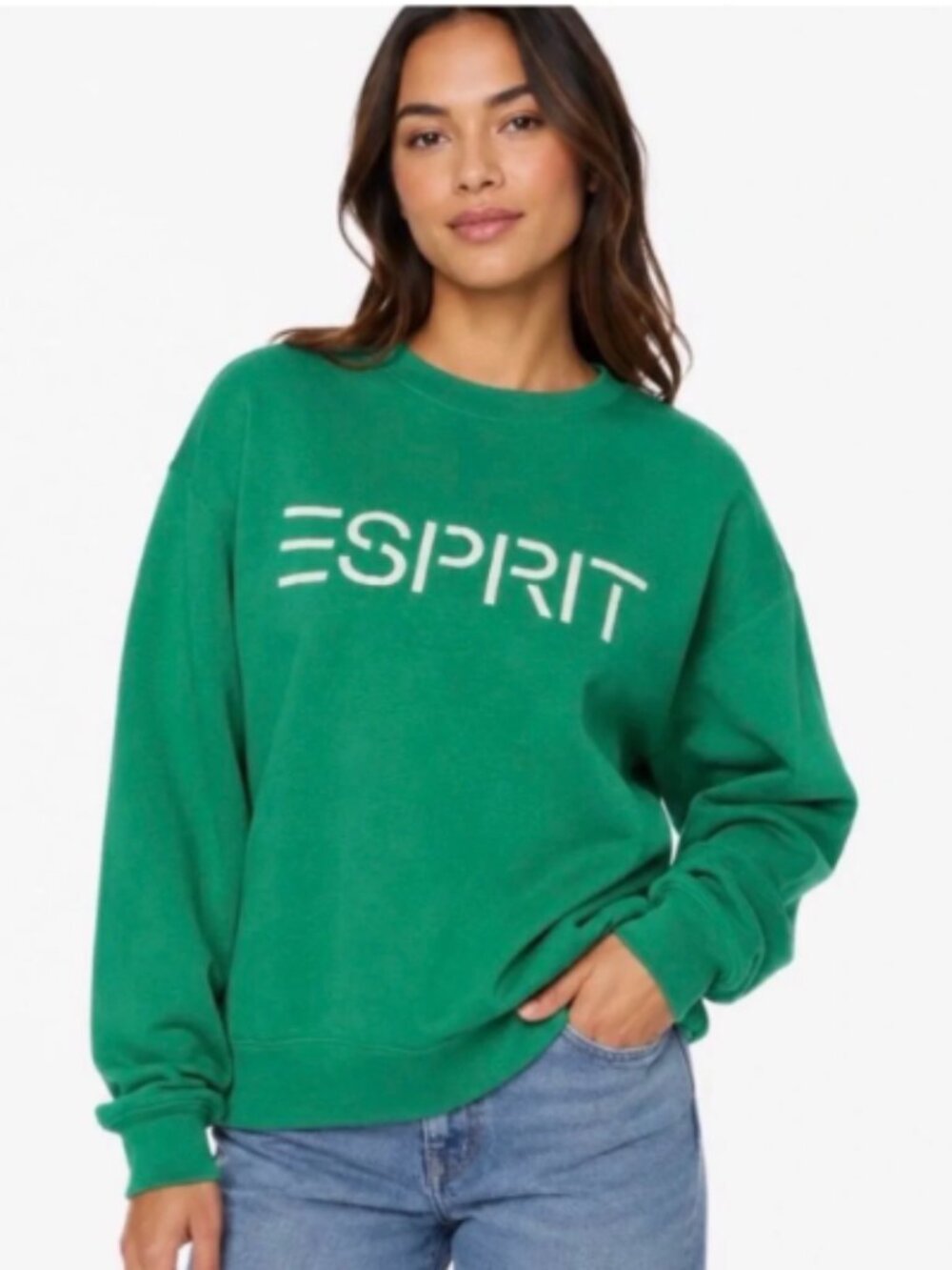 NWT Esprit Women’s Green ’80s-Inspired Logo Fleece Sweatshirt